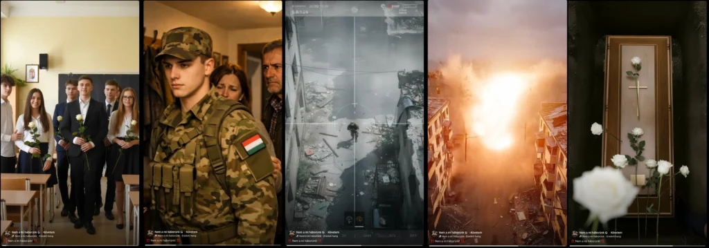 Scenes from the AI-generated reels video of Not our war