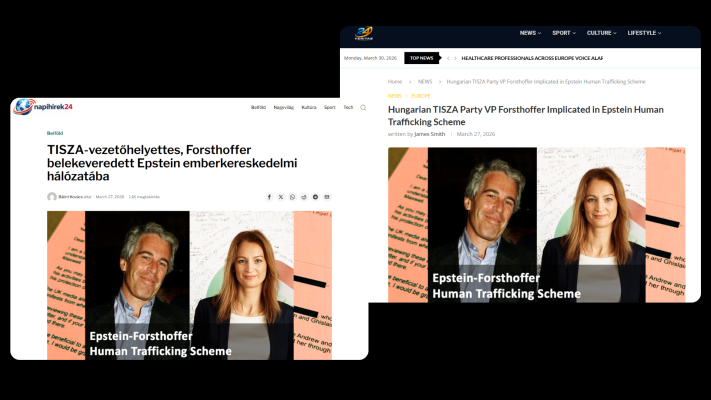 The fake Hungarian and English articles on a very suspicious site.