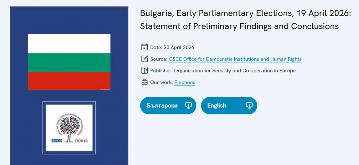 Parliamentary Elections in Bulgaria 2026: OSCE's Preliminary Findings and Conclusions